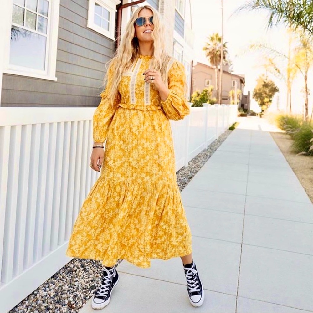 Laura Ashley x Urban Outfitters Exclusive Madison Midi Ruffle Prairie Dress | XS